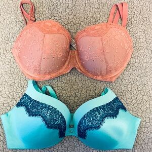 Victoria's Secret Lace Push-Up Bra Set - Pink -Mauve & Teal with Black Lace